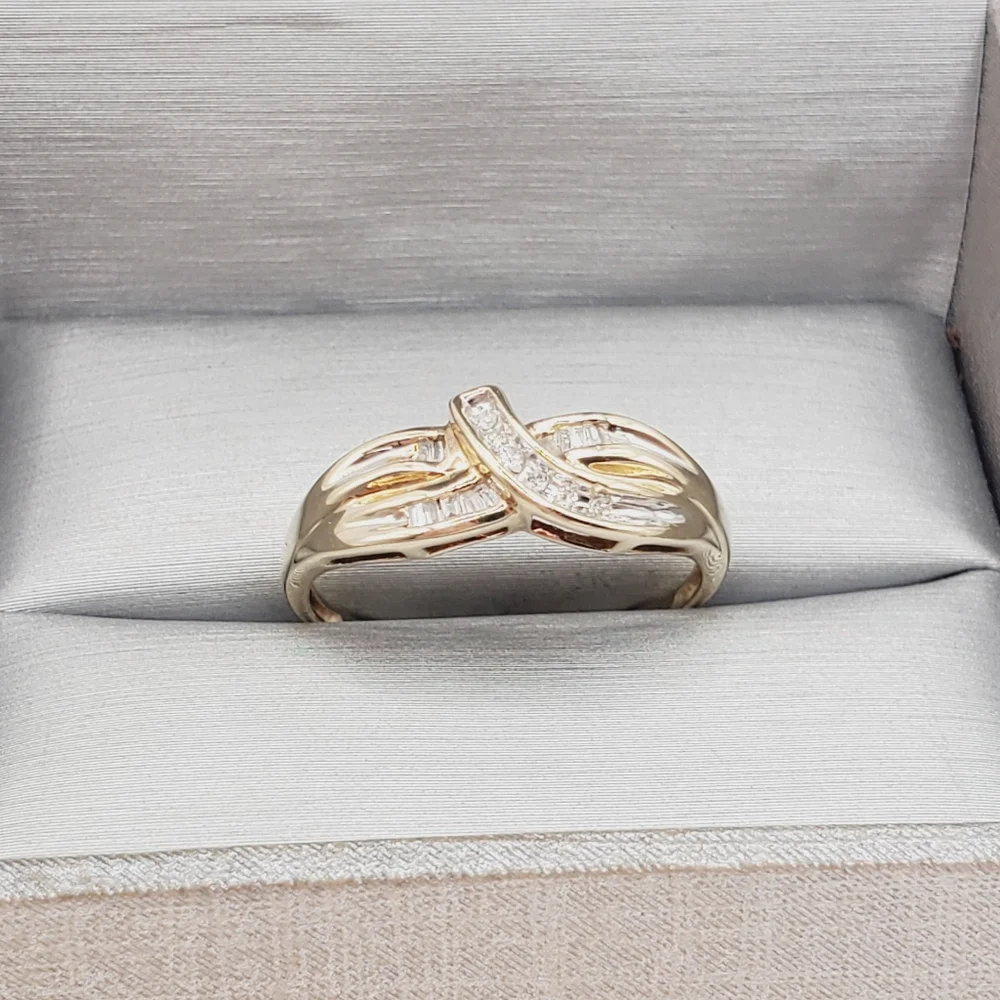 10k Solid Yellow & White Gold Genuine Diamond Band Ring
